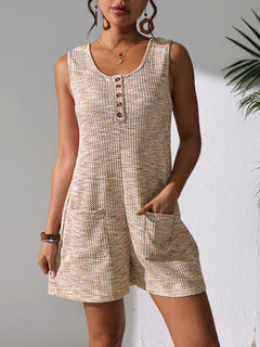 women's casual button pocket vest jumpsuit with relaxed legs and functional pockets