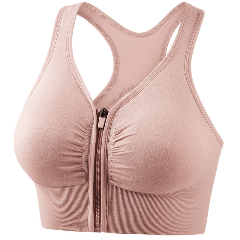 Plus size front zip shockproof push up sports bra for running and yoga