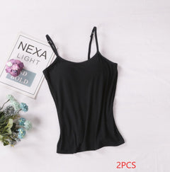 Women's beige nude seamless padded camisole tank top with thin adjustable straps