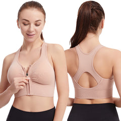 Plus size front zip shockproof push up sports bra for running and yoga