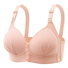 Women's front button closure wireless comfort bras in black, beige, and nude
