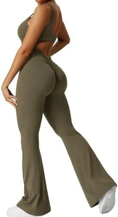 Women's sleeveless flare jumpsuit with wide-leg long pants for fitness and yoga