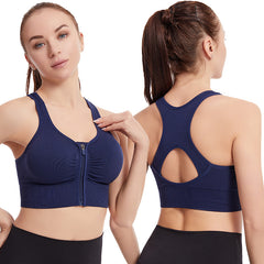 Plus size front zip shockproof push up sports bra for running and yoga