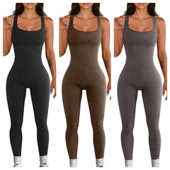 Women's ribbed sleeveless tank top one-piece jumpsuit bodysuit