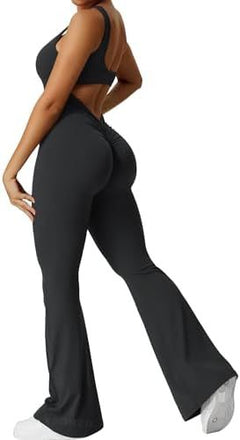 Women's sleeveless flare jumpsuit with wide-leg long pants for fitness and yoga