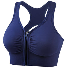 Plus size front zip shockproof push up sports bra for running and yoga