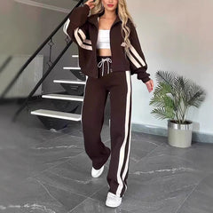Women's white two-piece casual sportswear tracksuit set with loose shirt and pants