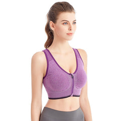 Women's front zip shockproof breathable high-impact sports bra for running and yoga