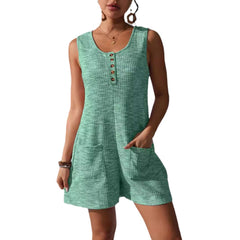 women's casual button pocket vest jumpsuit with relaxed legs and functional pockets