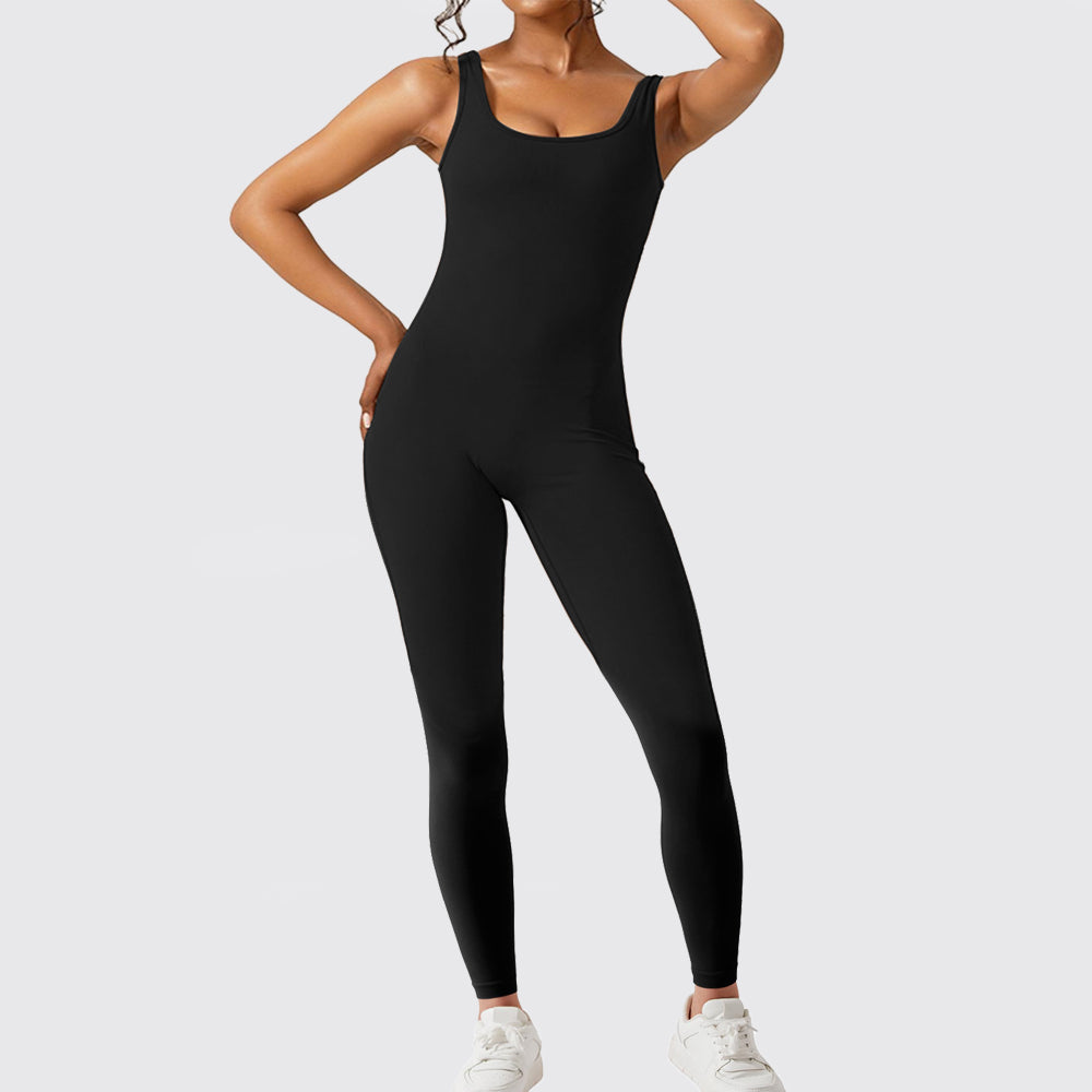 Women's sleeveless flare jumpsuit with wide-leg long pants for fitness and yoga