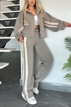 Women's white two-piece casual sportswear tracksuit set with loose shirt and pants
