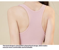 Women's mauve purple colorblock sports bra with wide elastic underbust band