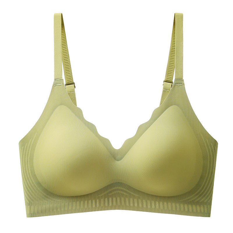 Thin wireless anti-sagging push-up bra with wide side-smoothing bands and gentle wire-free shaping