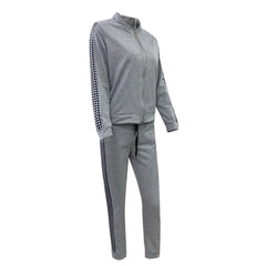 Women's 2-piece tracksuit set with zip-up jacket and houndstooth side stripe pants