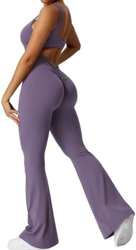 Women's sleeveless flare jumpsuit with wide-leg long pants for fitness and yoga
