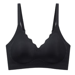 Thin wireless anti-sagging push-up bra with wide side-smoothing bands and gentle wire-free shaping