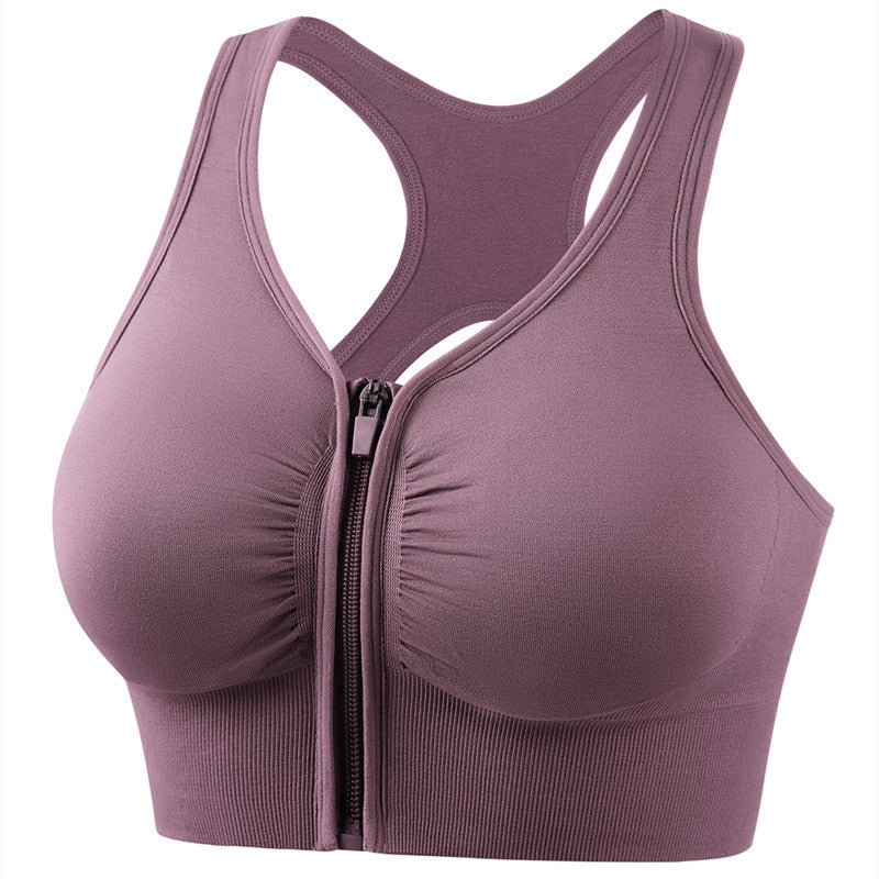 Plus size front zip shockproof push up sports bra for running and yoga