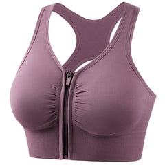 Plus size front zip shockproof push up sports bra for running and yoga