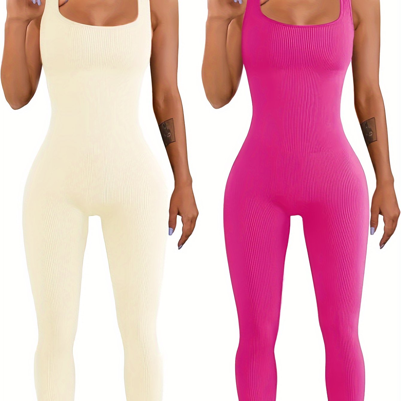 Women's ribbed sleeveless tank top one-piece jumpsuit bodysuit