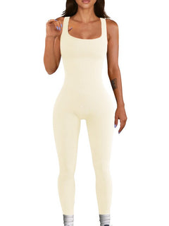 Women's ribbed sleeveless tank top one-piece jumpsuit bodysuit