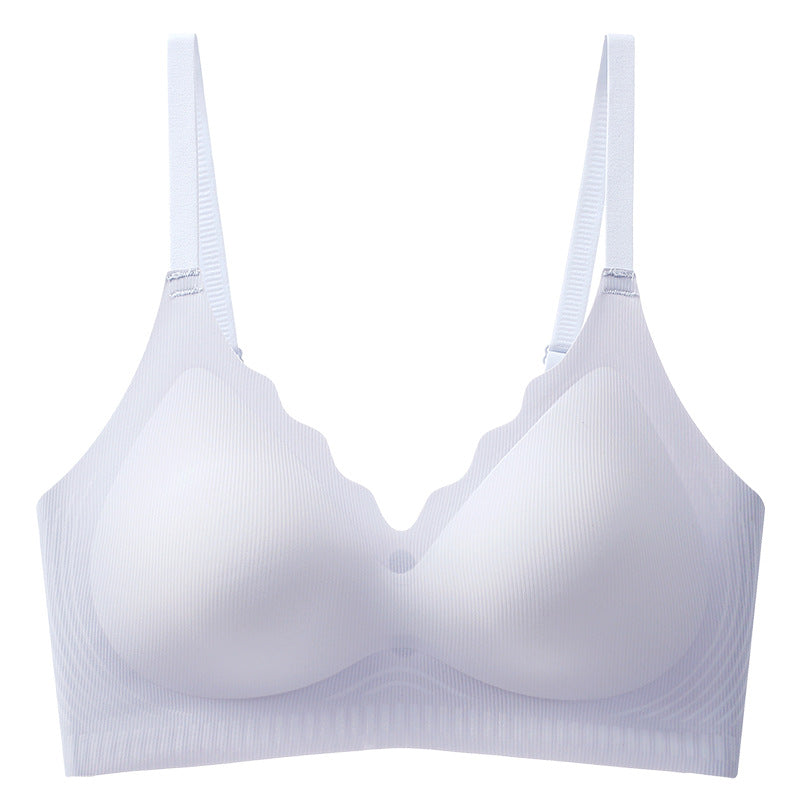 Thin wireless anti-sagging push-up bra with wide side-smoothing bands and gentle wire-free shaping