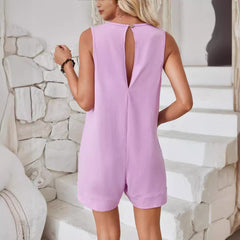 Women's sleeveless summer shorts jumpsuit with pockets for casual beach wear