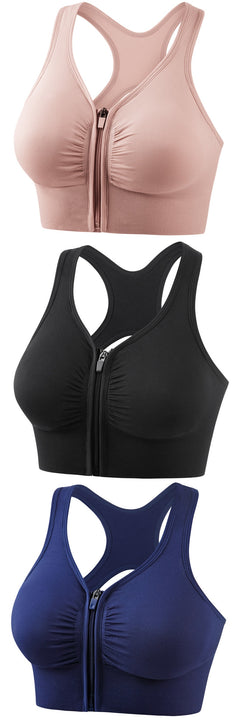 Plus size front zip shockproof push up sports bra for running and yoga