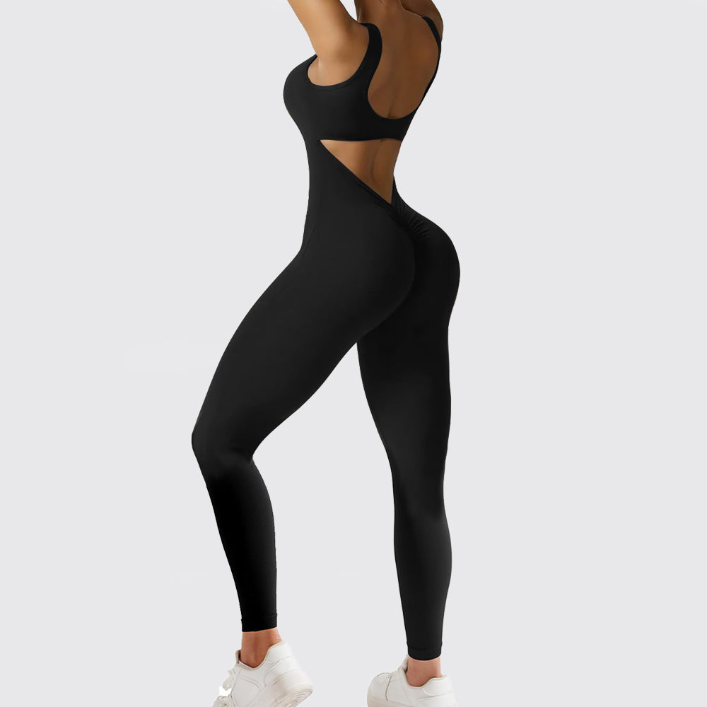 Women's sleeveless flare jumpsuit with wide-leg long pants for fitness and yoga