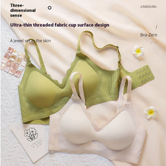Thin wireless anti-sagging push-up bra with wide side-smoothing bands and gentle wire-free shaping