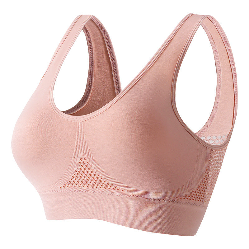 Women's push-up breathable sports bra in sweat-wicking athletic fabric with wireless bust support
