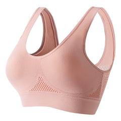 Women's push-up breathable sports bra in sweat-wicking athletic fabric with wireless bust support