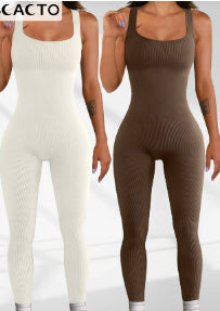 Women's ribbed sleeveless tank top one-piece jumpsuit bodysuit