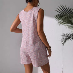women's casual button pocket vest jumpsuit with relaxed legs and functional pockets