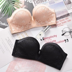 Comfortable push-up wireless bra in soft nude fabric showing wire-free lift and back smoothing support