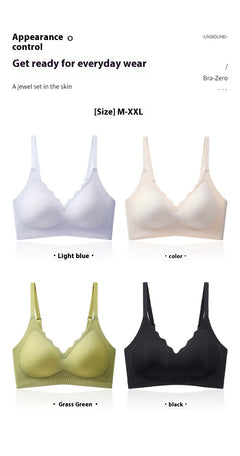 Thin wireless anti-sagging push-up bra with wide side-smoothing bands and gentle wire-free shaping