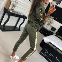 Women's 2-piece tracksuit set with zip-up jacket and houndstooth side stripe pants
