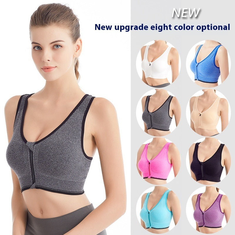 Women's front zip shockproof breathable high-impact sports bra for running and yoga
