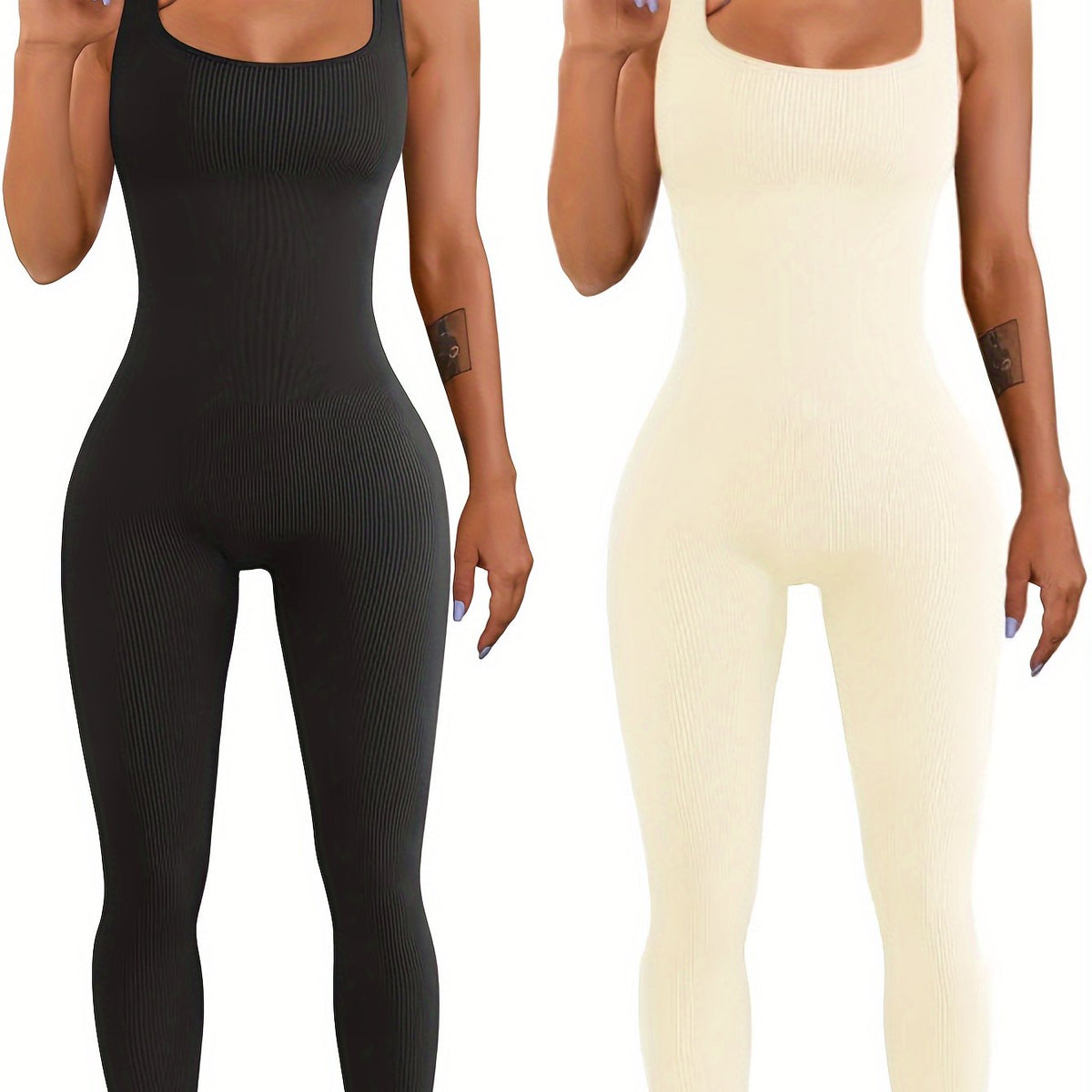 Women's ribbed sleeveless tank top one-piece jumpsuit bodysuit